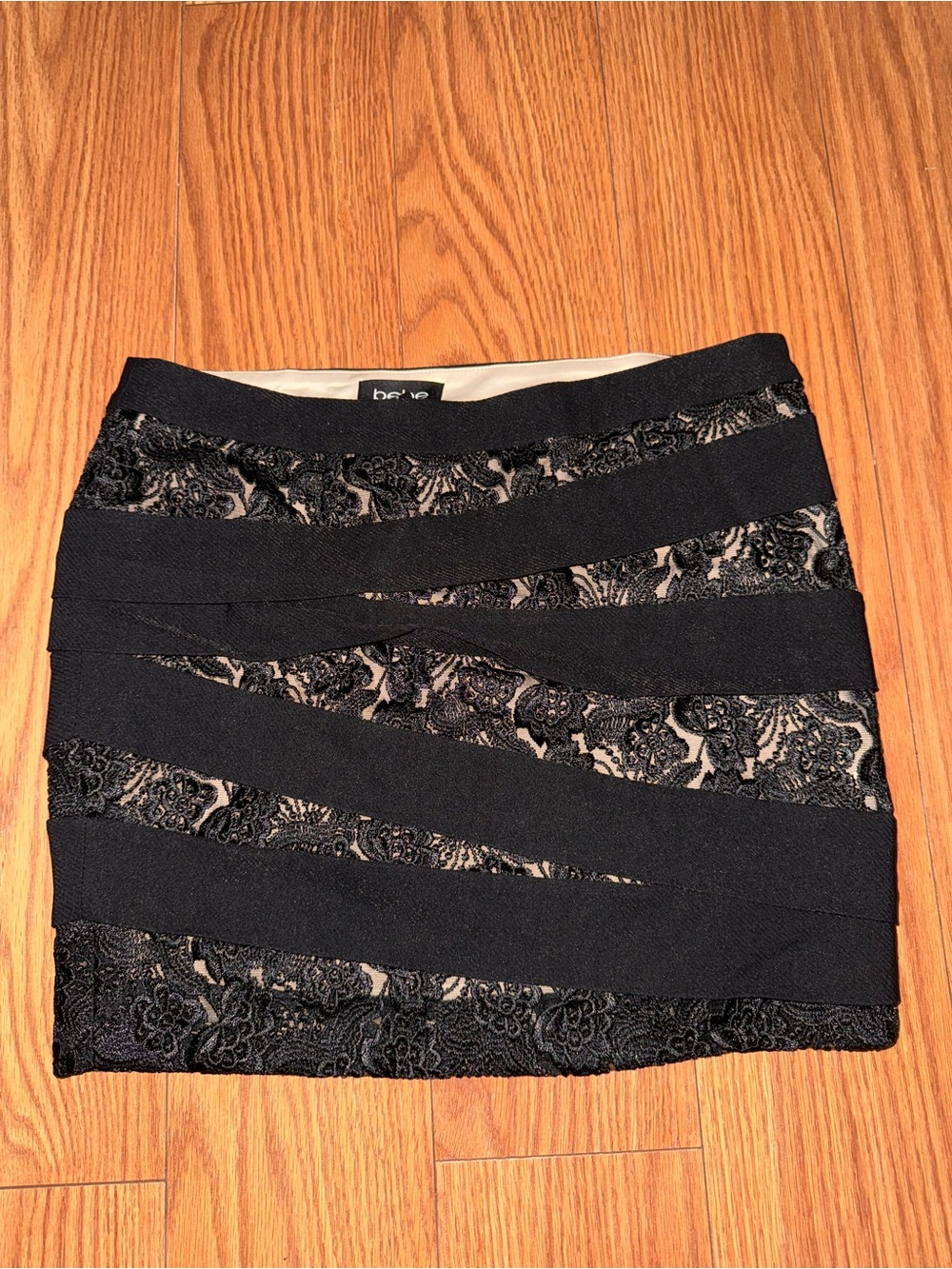 bebe Black Lace Bandage Mini Skirt